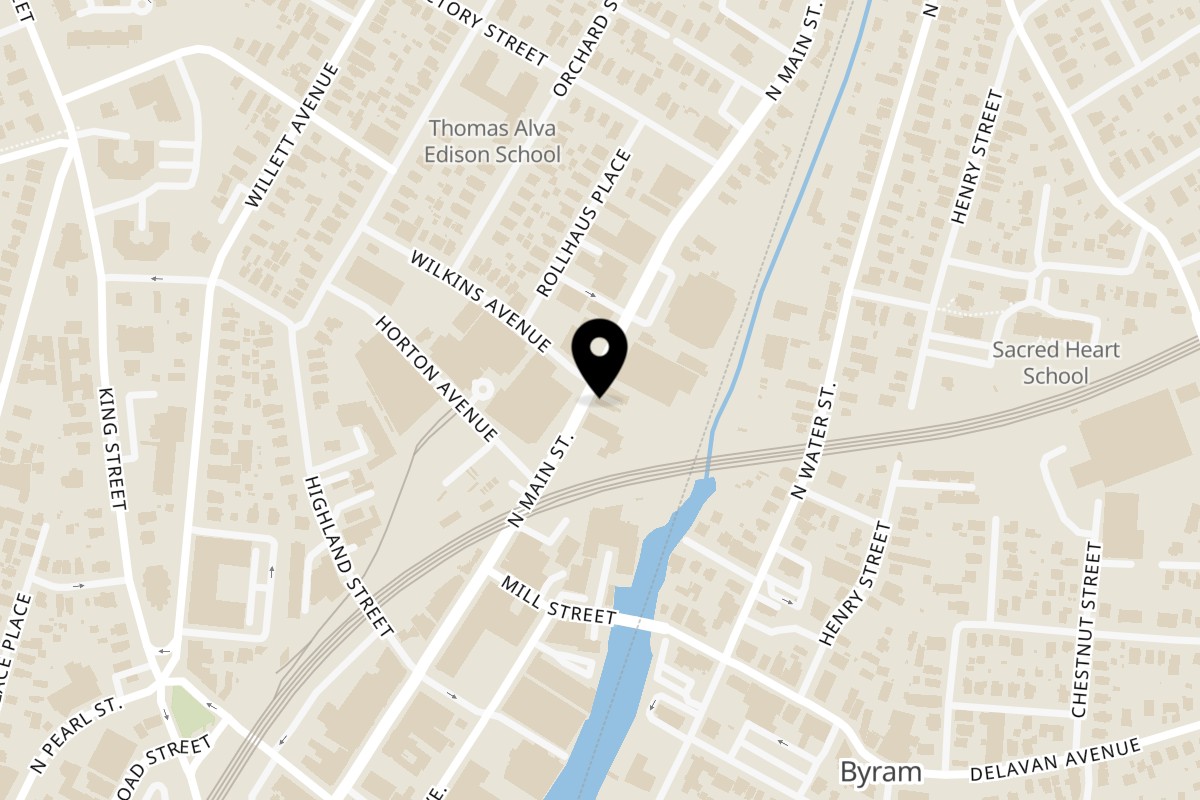 Map showing the location of Fat Stu's All-American Burger Port Chester on 321 N Main St in Port Chester